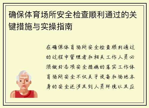 确保体育场所安全检查顺利通过的关键措施与实操指南